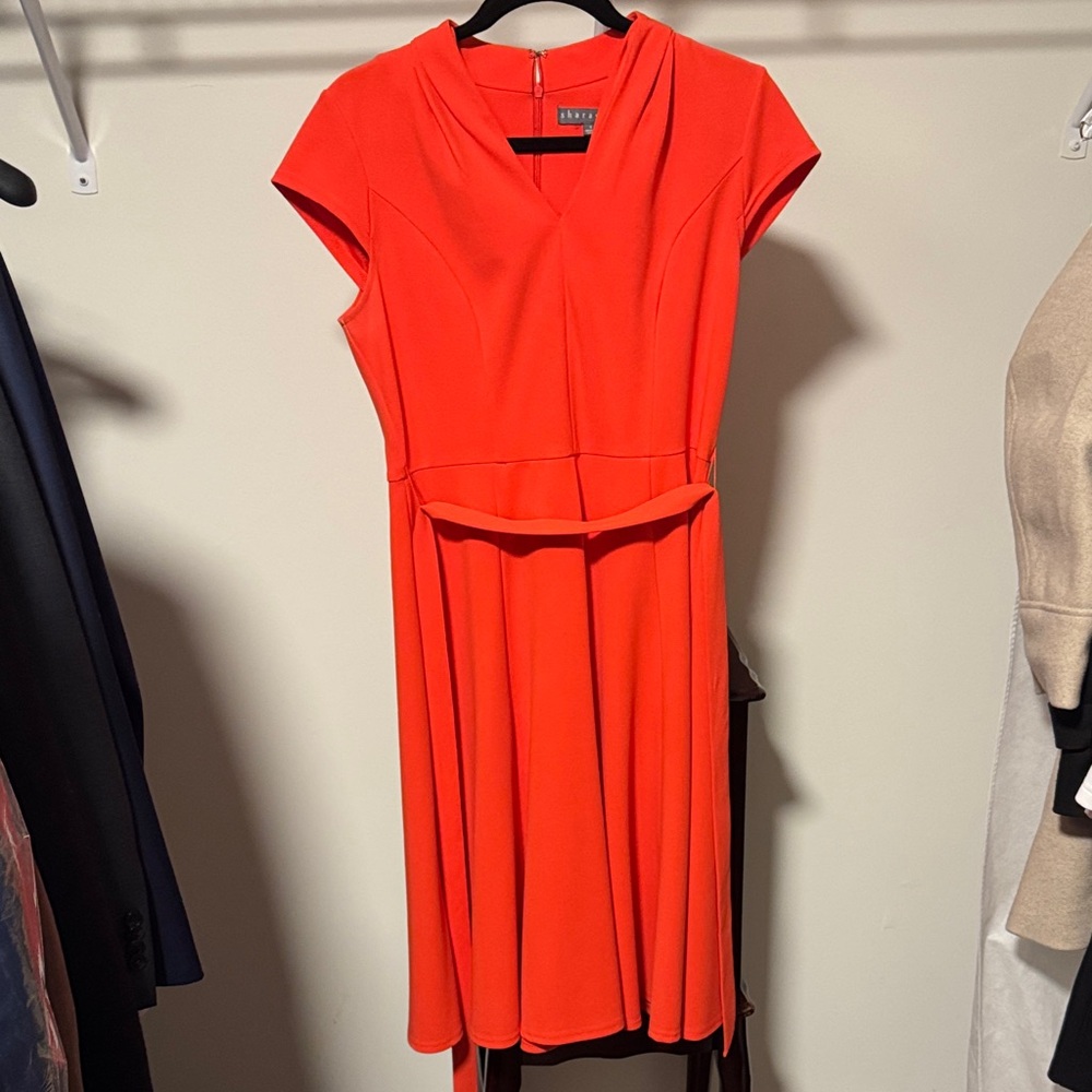 Sharagano Bright Orange Midi Dress